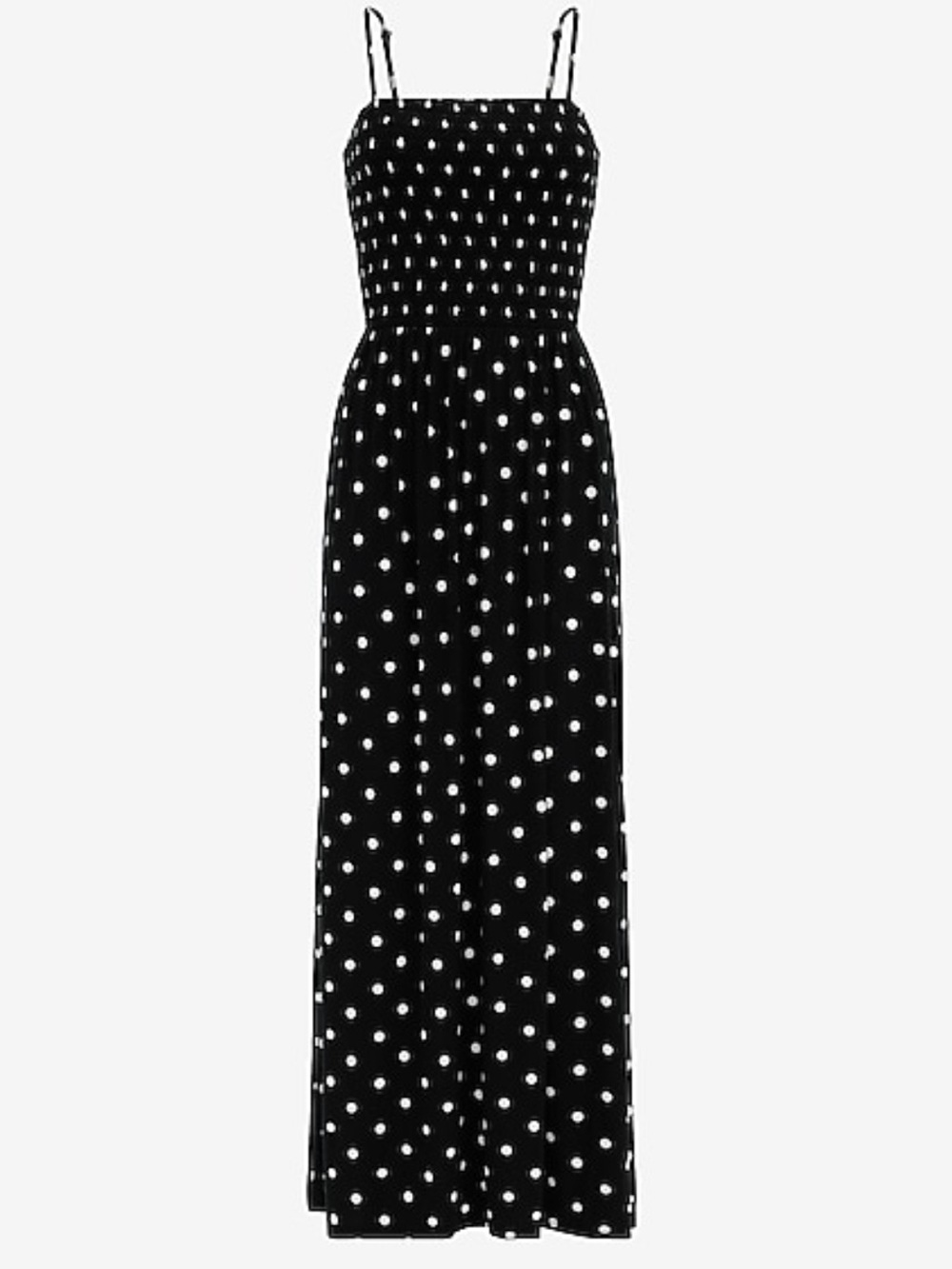 Express Black and White Polka Dot Smocked Maxi Dress